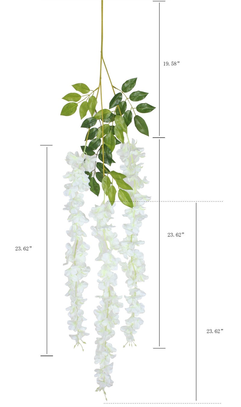 Duovlo 12 Piece Artificial Silk Wisteria Vine 3.6 Feet Ratta Hanging Flower Garland String Home Party Wedding Decor (White) - Image 2